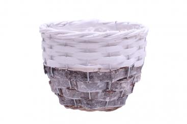 Pflanzkorb aus Rinden-Weidengeflecht rund weiß-natur d18cm 
