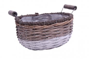 Pflanzkorb grau-weiße Spaltweide oval mit Sisalschnurrand 24cm 