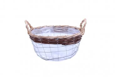 REDUZIERT Drahtgeflechtschale mit gesottenem Weidenrand und Stoffeinlage natur d20cm 