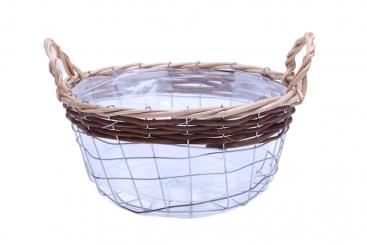 REDUZIERT Drahtgeflechtschale mit gesottenem Weidenrand und Stoffeinlage natur d29cm 