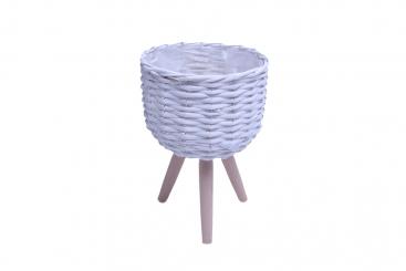 Pflanzkorb Spaltweide weiß rund auf Holzfüßen d21cm 