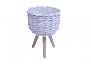 Pflanzkorb Spaltweide weiß rund auf Holzfüßen d26cm 