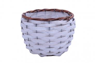 Korb-Übertopf Spangeflecht weiß mit Weidenrand dunkel d14cm 
