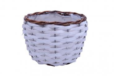 Korb-Übertopf Spangeflecht weiß mit Weidenrand dunkel d16cm 