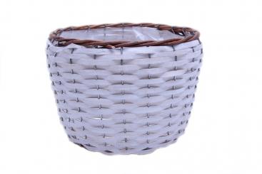 Korb-Übertopf Spangeflecht weiß mit Weidenrand dunkel d25cm 