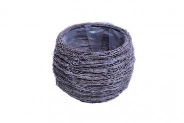 Pflanzschale/Übertopf Reisiggeflecht auf Drahtgestell grau d19cm 