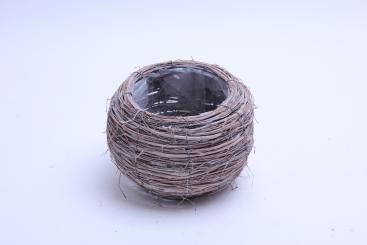 Pflanzschale/Übertopf Reisiggeflecht auf Drahtgestell grau d17cm 