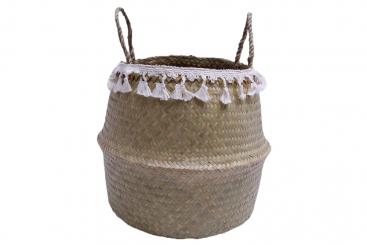 Faltkorb Palmblatt natur mit Fransenverzierung 35cm 