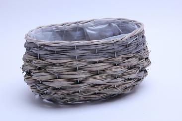 Pflanzschale Span-Schilfgeflecht mit Weidenrand oval natur 28cm 
