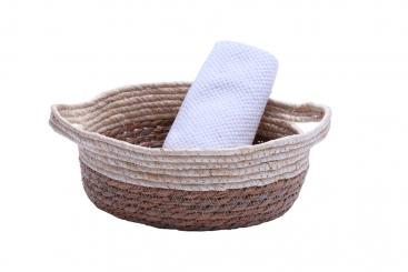 Korbschale Seegrasgeflecht natur mit hellem Rand und seitlichen Henkeln d26cm 