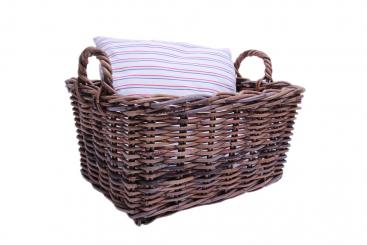 Ablagekorb Rattan braun eckig mit seitlichen Griffen 49cm 
