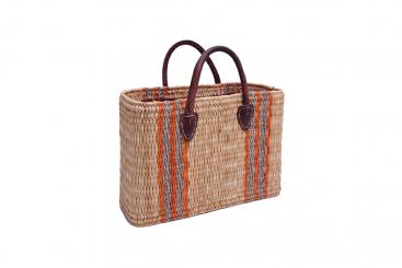Korbtasche Seegras eckig MIX gestreift mit Echtlederhenkel 38cm 