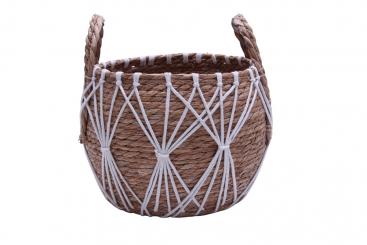 Aufbewahrungskorb aus Seegrasgeflecht mit Baumwollkordel dekoriert 