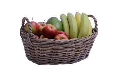 Ablagekorb Rattan grau oval mit seitlichen Griffen 38cm 