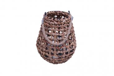 Laterne Wasserhyazinthgeflecht auf Drahtgestell mit Sisalhenkel 20cm 