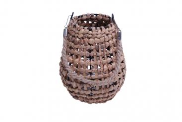 Laterne Wasserhyazinthgeflecht auf Drahtgestell mit Sisalhenkel 26cm 