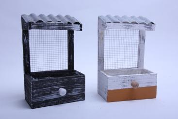 Deko-Pflanzkästchen mit Gitter und Dach 2fach farblich sortiert 29cm 