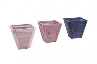 Holz-Pflanzschale quadratisch konisch 3fach farblich sortiert 13cm 
