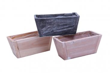 Holz-Pflanzschale rechteckig 3fach farblich sortiert 20cm 