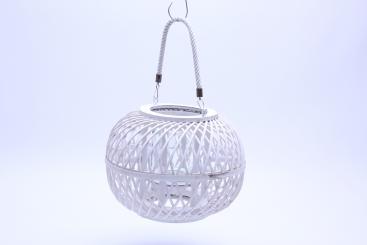 Laterne aus Holzspangeflecht weiß mit Jutehenkel und Glaseinsatz d26cm 