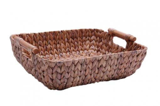 Korbschale Wasserhyazinthe rechteckig mit seitlichen Holzhenkeln 34cm 