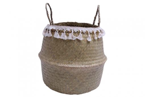 Faltkorb Palmblatt natur mit Fransenverzierung 35cm 